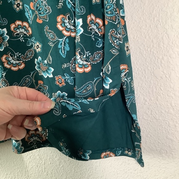 J JILL Wearever Jersey Knit Tunic Dark Green Floral Top 3/4 Sleeve Travel Work L - Picture 7 of 16